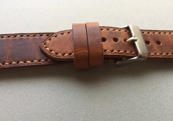 『高級革使用』ホーウィン　ダービーレザー　ヴィンテージルック　時計ベルト  ブラウン　レザー　腕時計　革ベルト 5枚目の画像