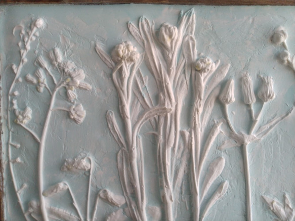 野の花レリーフ　早春① Lサイズ　グリーン　デフューザー・壁飾り　母の日　プレゼント 3枚目の画像