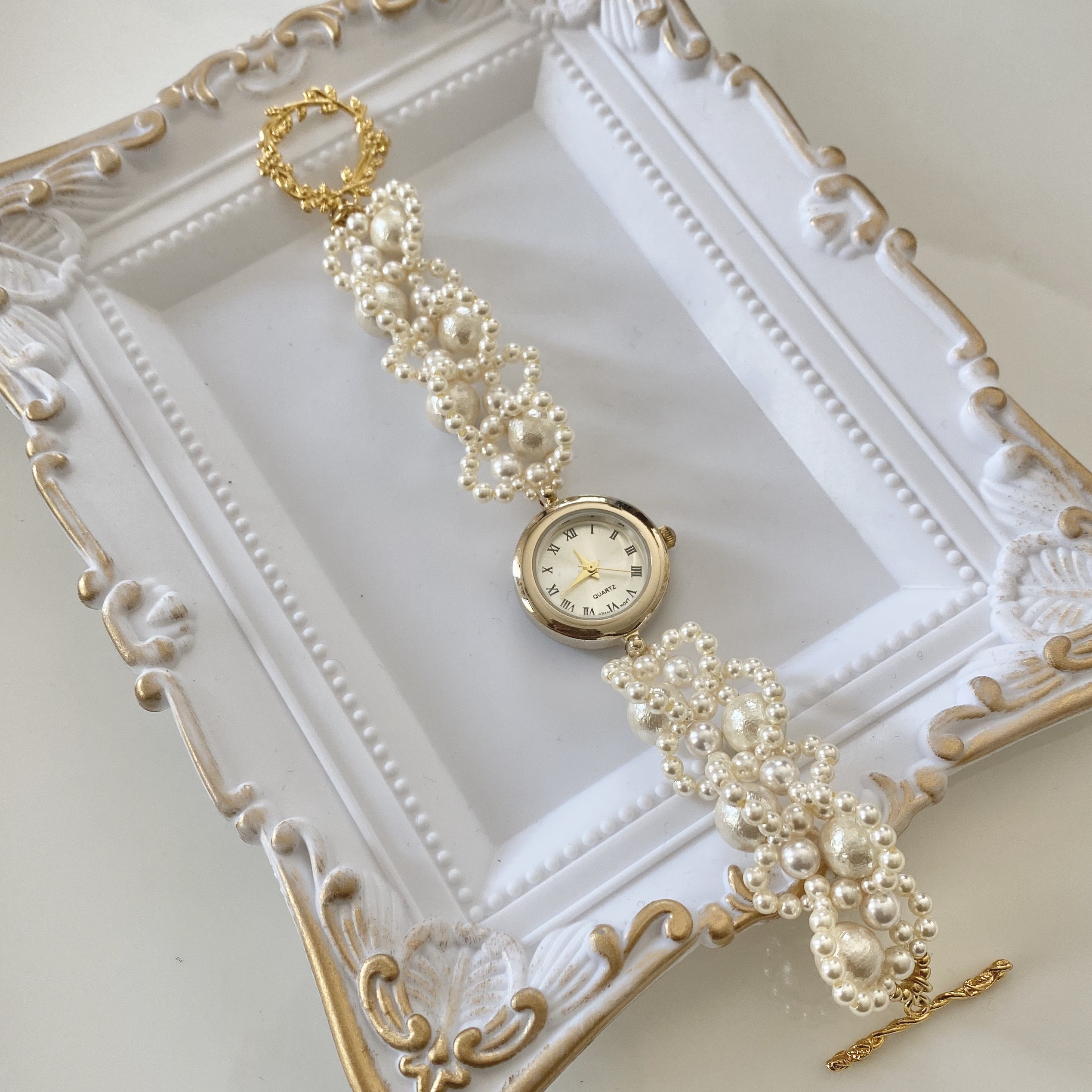 【再販】パールフリルブレスウォッチ/ゴールド/腕時計