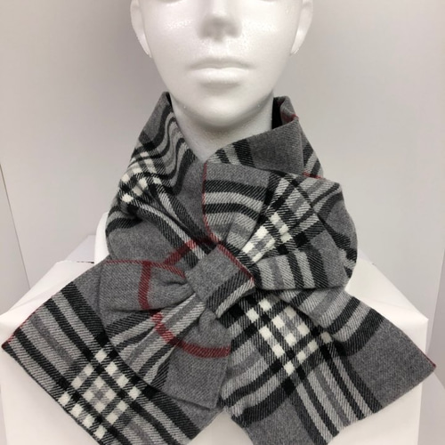 差し込みリボンマフラー⭐ グレーチェック マフラー YMT⭐ 通販