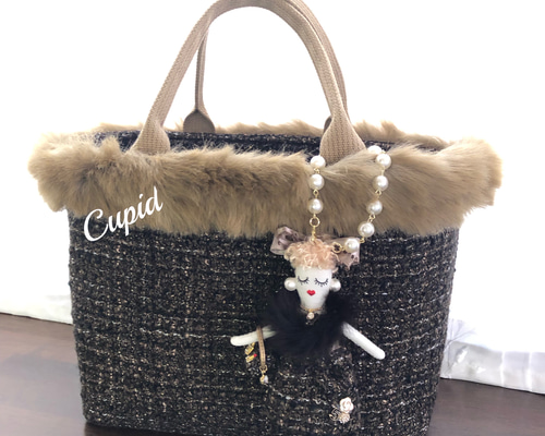 専用ハンドバッグ 黒とベージュツイード セール】 【2WAY】ショルダー付ツイードバッグ （ショルダーバッグ