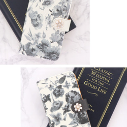 スマホケース 全機種対応 手帳型 iPhone15/14 Galaxy Xperia 花柄 白黒 dia-103 5枚目の画像