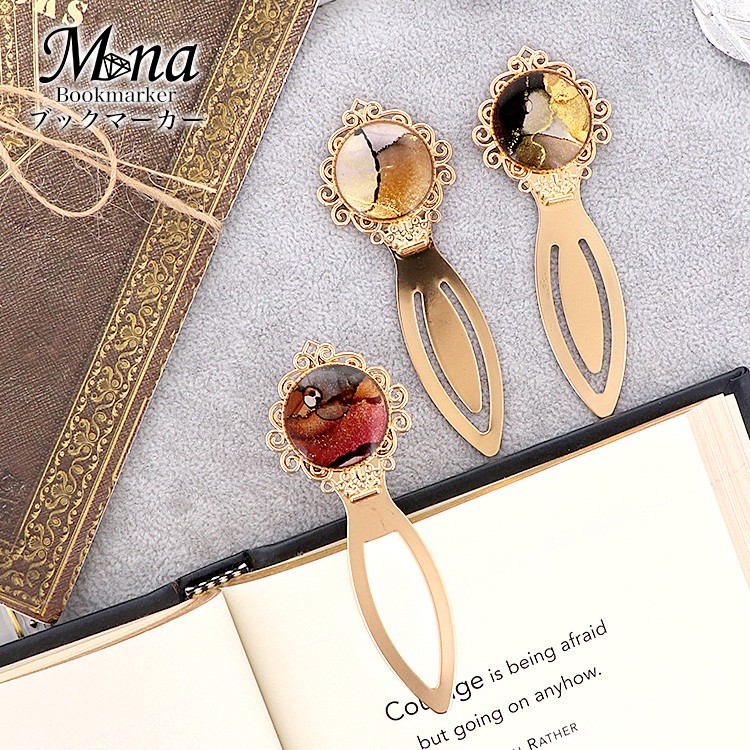 ハンドメイド ブックマーカー しおり «No.410» マーブルハート パール