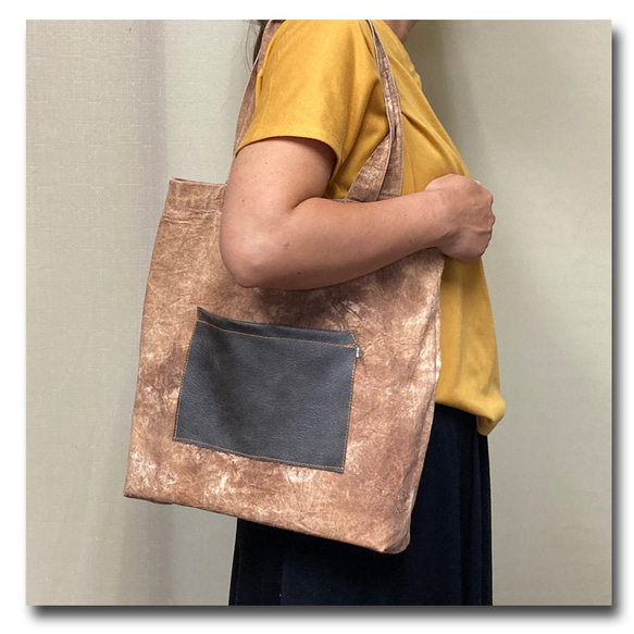 ヴィンテージ風　柿渋染めトートバッグ 1枚目の画像