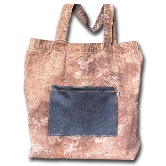 ヴィンテージ風　柿渋染めトートバッグ 2枚目の画像