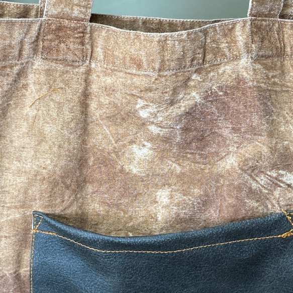 ヴィンテージ風　柿渋染めトートバッグ 4枚目の画像