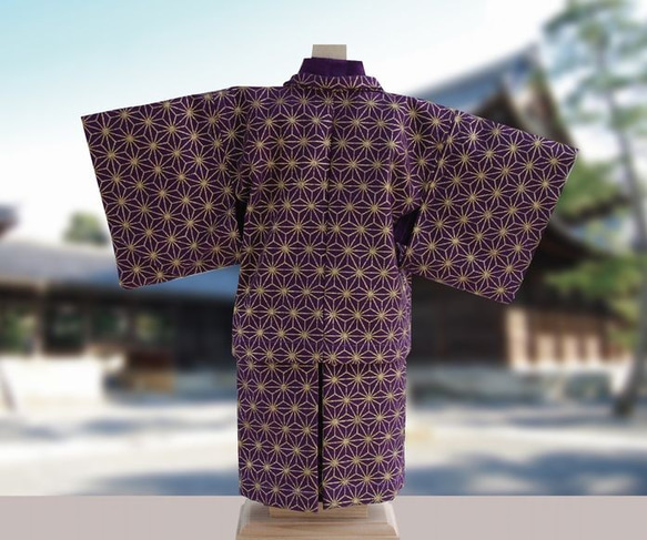 ミニチュア着物　小紫＆金の麻の葉柄揃い 3枚目の画像