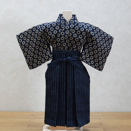 リP♡羽織袴 紋付袴 6点セット 着物 羽織 袴 長襦袢 羽織紐 角帯 裄77.5cm 袴