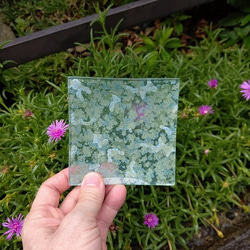 金彩工芸　金彩ガラストレイ（豆皿）　角形　「カモフラブルーグリーン」　 1枚目の画像