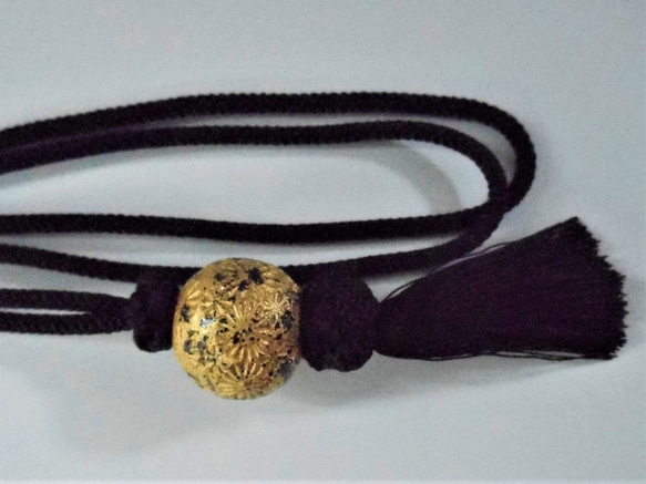 【革再入荷！！】　オーダー　金彩工芸　七宝　金仕上げ　姫路黒桟革×金糸織帯地　「本革製道中財布」 をかし 商標登録　をかし