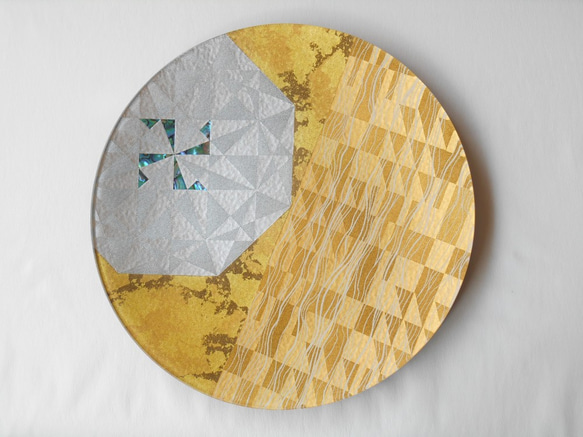 金彩工芸　金彩ガラス皿「幾何学　螺鈿」 3枚目の画像