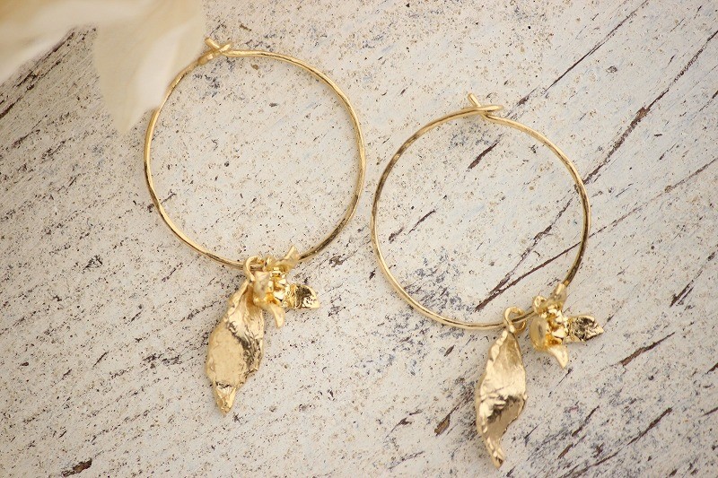 受注製作 K18GP　花葉ピアス（真鍮）