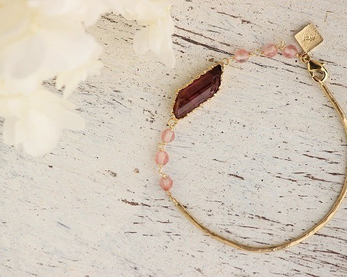 K18GP ボルドーカラー トルマリン原石のブレスレット ブレスレット