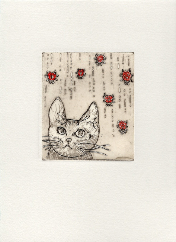 アートなチビ猫さんの　小さな銅版画シート　 1枚目の画像