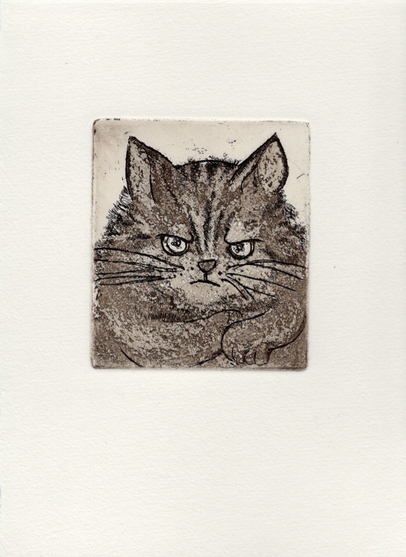 額付き銅版画応用絵画　「ひらめき猫」 額付き銅版画応用絵画 「ひらめき猫」 額付き銅版画応用絵画