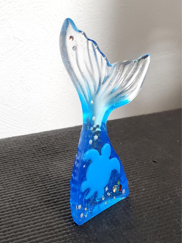 「人魚の尾(青) オブジェ」レジン インテリアオブジェ　 星の砂 ペア 4枚目の画像