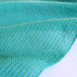 リネン×コットン 手織りストール  (ターコイズブルーxエメラルドグリーン) 3枚目の画像