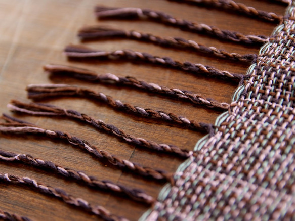 秋の手織りシルク×コットンストール ﾌﾞﾗｳﾝ 4枚目の画像