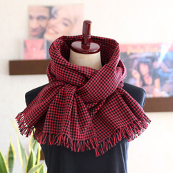 コットン100% チクチクしない手織りストール【ブラックxボルドーx