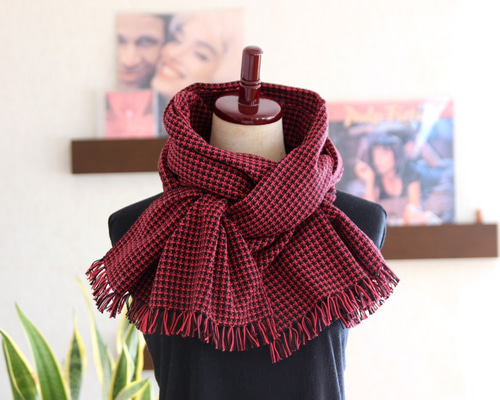 新品横振り刺繍小花柄ショールマフラーストールコットンニットチェリーレッドピンク赤 新品横振り刺繍小花柄ショールマフラーストールコットンニット