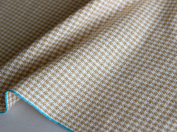 SALE!手織りストール コットン100% ﾁｸﾁｸしない (ﾍﾞｰｼﾞｭxﾎﾜｲﾄ+ﾀｰｺｲｽﾞﾌﾞﾙｰﾗｲﾝ) 5枚目の画像