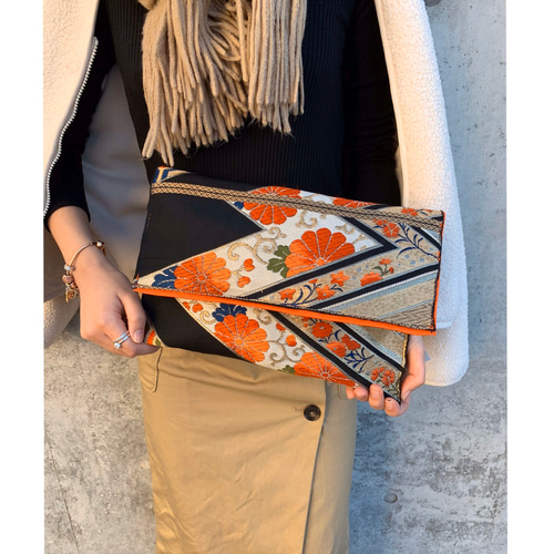 着物帯(Japanese Kimono Obi) クラッチバッグ クリスマス