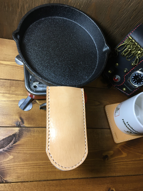 ヌメ本革スキレットcover ☘ 調理器具カバー　アウトドア 2枚目の画像
