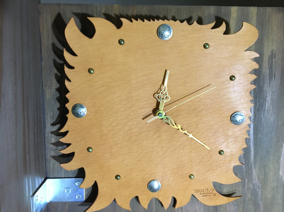 掛時計　leather Wall clock wild  刻印可能 6枚目の画像