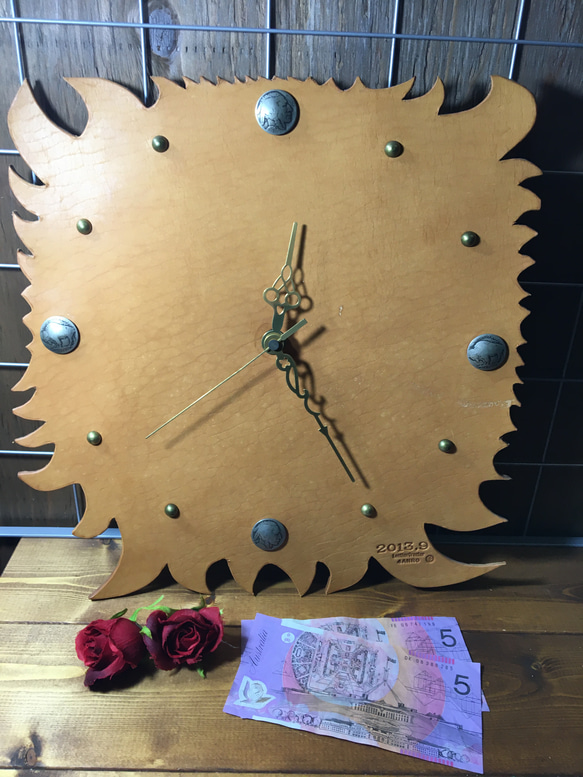 掛時計　leather Wall clock wild  刻印可能 7枚目の画像