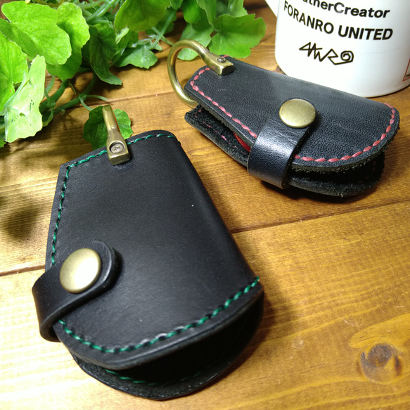 スマートキーケース手縫い　BMWmini Key case BLACK&ビリジアングリーン ステッチ　1個 9枚目の画像