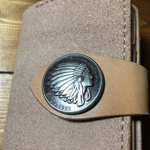 手縫いコンチョ留めベルトWallet黒本革ホック式