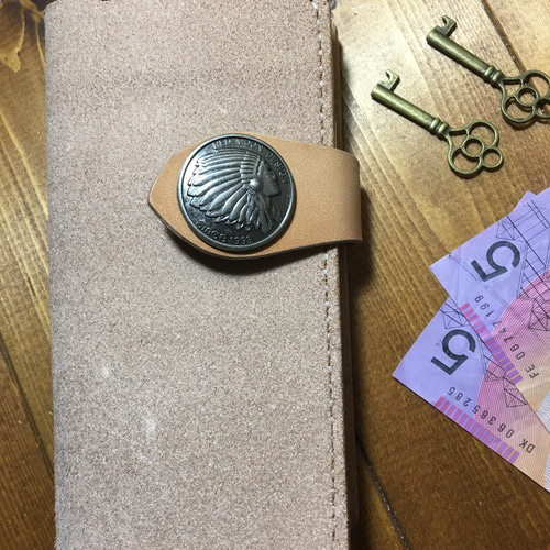 手縫いコンチョ留めベルトWallet黒本革ホック式