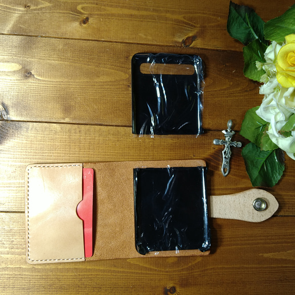 ハンドメイド　イタリア産イタリアンレザー　チョコ　Galaxy Z Flip SCV47 専用（au）手縫いスマホケース 4枚目の画像