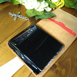 ハンドメイド　イタリア産イタリアンレザー　チョコ　Galaxy Z Flip SCV47 専用（au）手縫いスマホケース 6枚目の画像