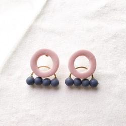 circle圓形圖案很可愛◯耳環和耳環KALA &lt;粉紅色x灰色&gt; 第1張的照片