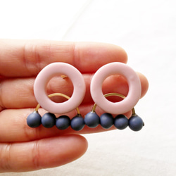 circle圓形圖案很可愛◯耳環和耳環KALA &lt;粉紅色x灰色&gt; 第3張的照片