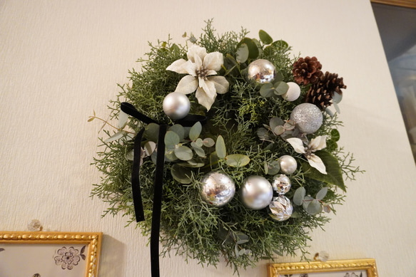 エレガントなクリスマスリース(直径35センチ) リース bonheur0130 通販