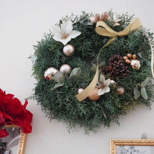 エレガントなクリスマスリース(直径35センチ) リース bonheur0130 通販