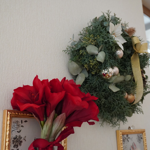 エレガントなクリスマスリース(直径35センチ) リース bonheur0130 通販