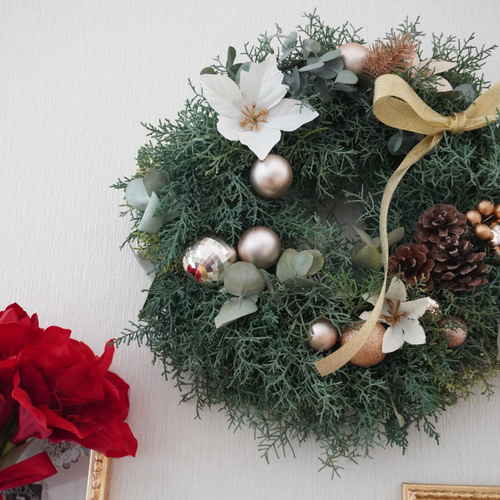 エレガントなクリスマスリース(直径35センチ) リース bonheur0130 通販