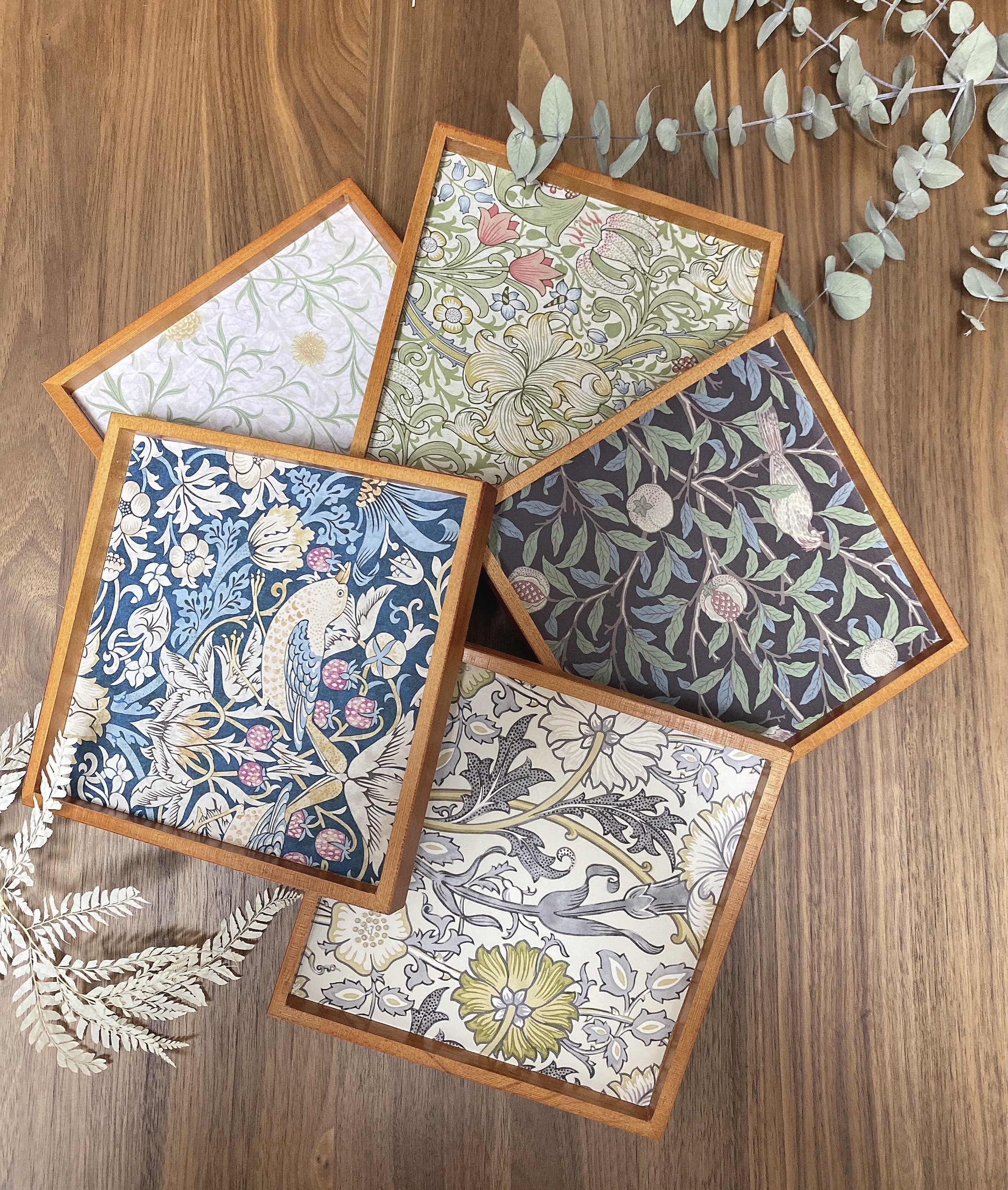 送料無料！選べる5枚セット　ウィリアムモリス　木製トレー