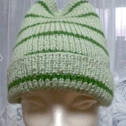 薄緑色に緑色のボーダー柄ニット帽子 1枚目の画像