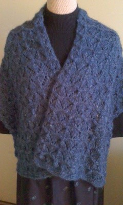 青とグレーの混ざり毛糸のショール