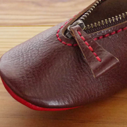 靴型ペンケース　DBR×RD　#2-4　(イタリアンレザー) 3枚目の画像