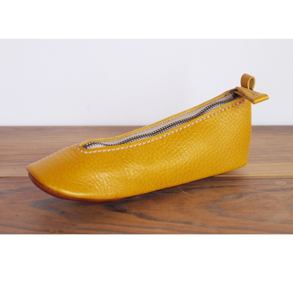 靴型ペンケース　YL×BR　#7-3　(イタリアンレザー)