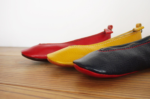 鞋子型鉛筆盒　YL×BR　#7-3　(義大利皮革) 第4張的照片