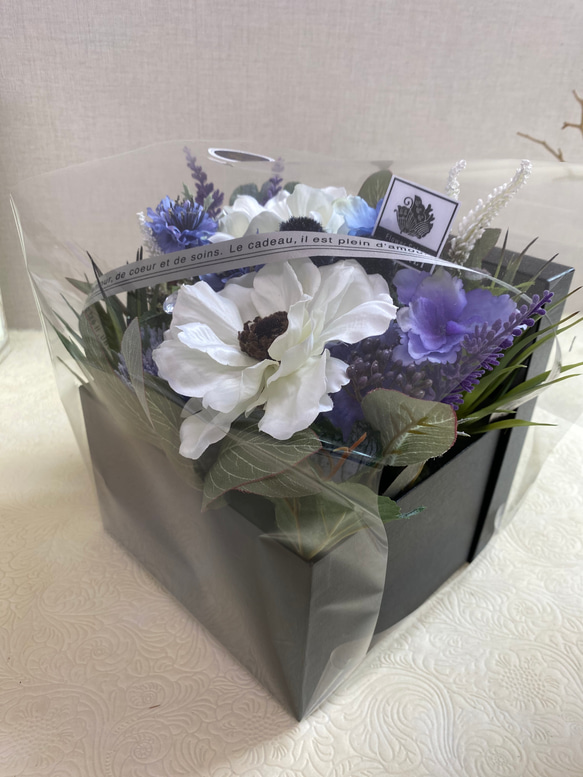 【送料込】＊ 白 紫 アーティフィシャルフラワーBOX ＊　 造花　インテリア 10枚目の画像