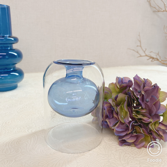 ダブルな透明感【送料込】＊ ブルーのフラワーベース ＊　花瓶　ユニーク　 5枚目の画像