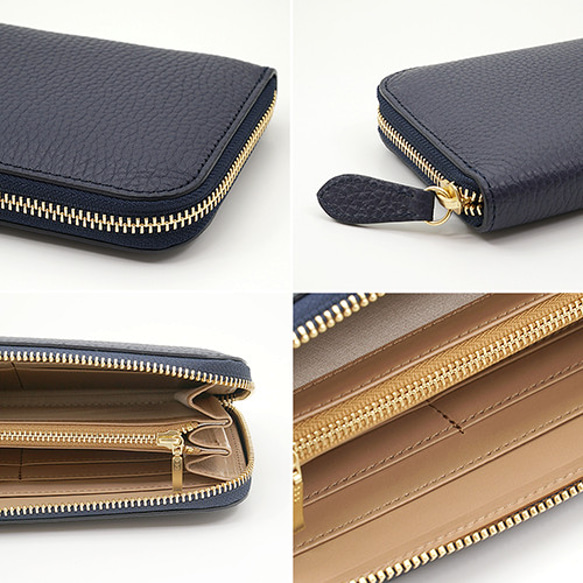 Mezzo Shrink 牛革 財布 本革 ラウンドファスナー 長財布 ネイビー Mezzo Shrink ネイビー RIA