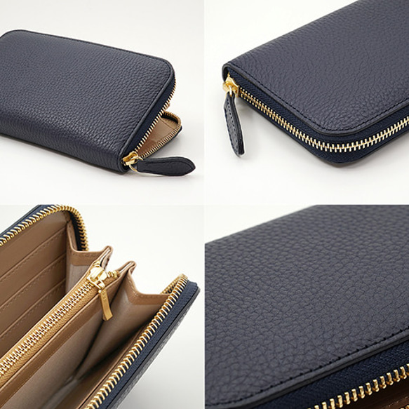 Mezzo Shrink 牛革 財布 本革 ラウンドファスナー 長財布 ネイビー Mezzo Shrink ネイビー RIA